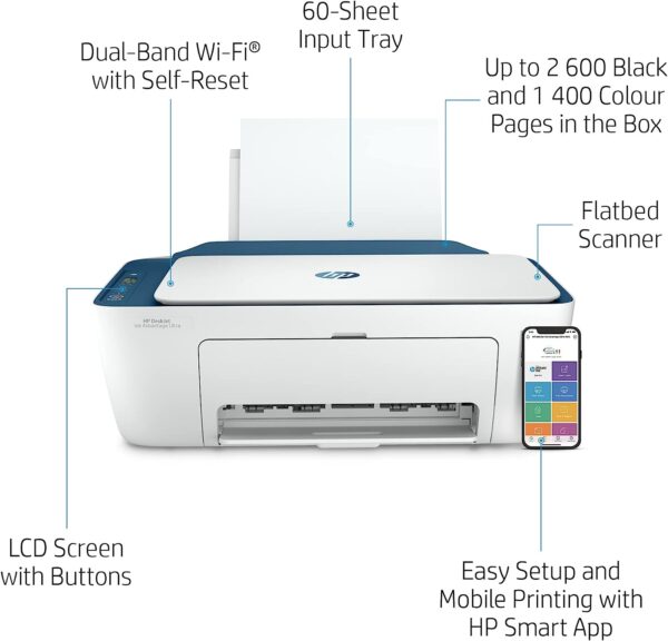 HP DeskJet Ink Advantage Ultra 4828 All in One Printer Wireless Print Scan Copy Print upto 2600 black or 1400 color pages White Blue 25R76A 2