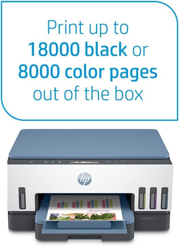HP Smart Tank 725 All in One Printer wireless Print Scan Copy Auto Duplex Printing Print up to 18000 black or 8000 color pages White Blue 28B51A 1