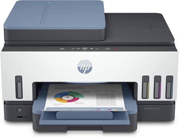 HP Smart Tank 795 All in One Printer wireless Print Scan Copy Fax Auto Duplex Printing Document Feeder Print up to 18000 black or 8000 color pages White Blue 28B96A 0