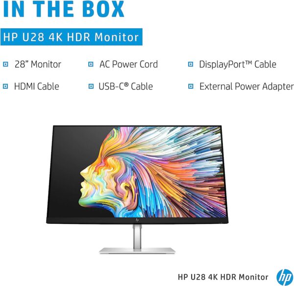HP U28 4K HDR Computer Monitor for Content Creators with IPS Panel HDR and USB C Port Wide Screen 28 inch with Factory Color Calibration and 65w Laptop Docking 1Z978AA 5