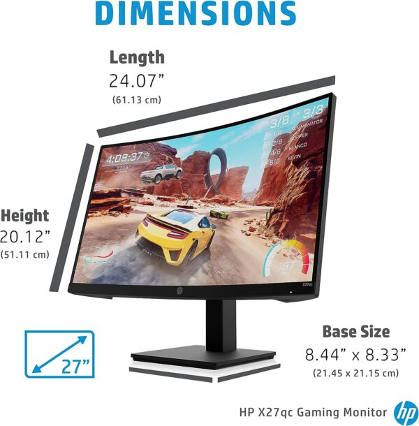 HP X27qc Curved Gaming Monitor 165Hz VA Full HD 2560 x 1440 27 Inch 1ms response time AMD Freesync Premium 1 HDMI 1 DP Black 7