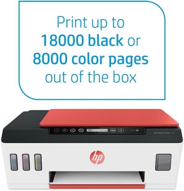 Hp 3Yw73A Smart Tank 519 Wireless Print Scan Copy All In One Printer Red White 6