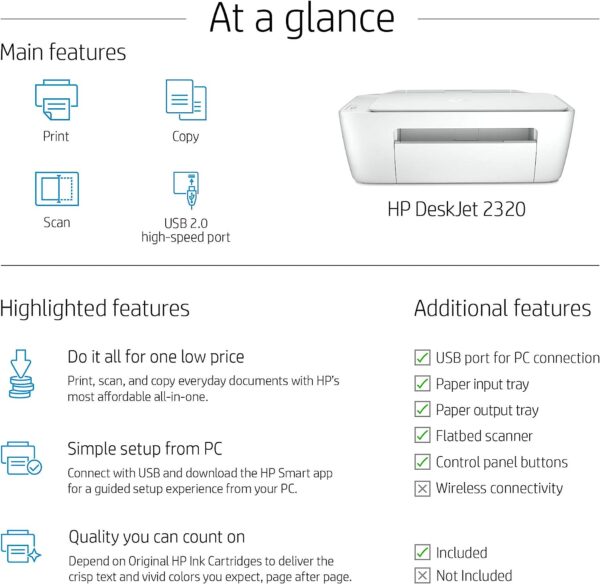 Hp Deskjet 2320 All In One Printer USb Plug And Print Scan And Copy White 7Wn42B 4