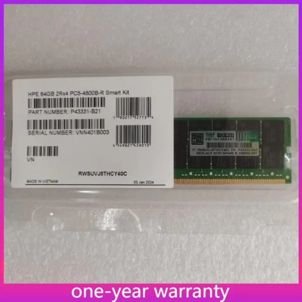 P43331-B21 P43333-0A1 HPE 64GB 2Rx4 DDR5 PC5-4800 EC8 RDIMM Gen11 Server Memory